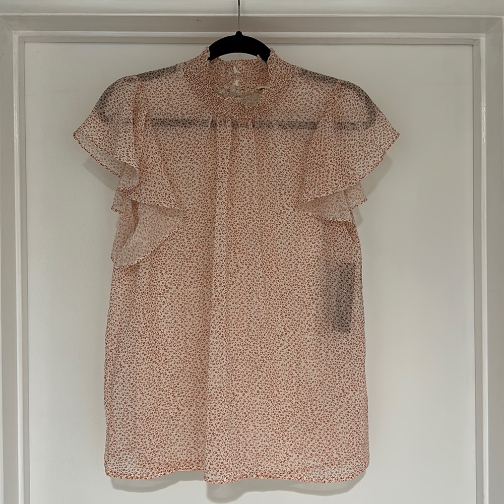 Sheer flutter sleeve blouse NWT